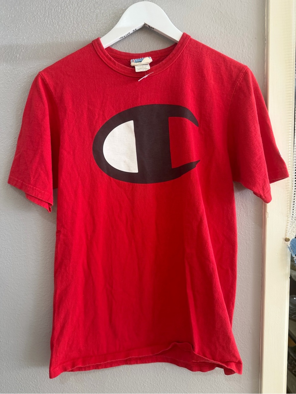 Champion Red Short Sleeve Tee with Black & White Logo